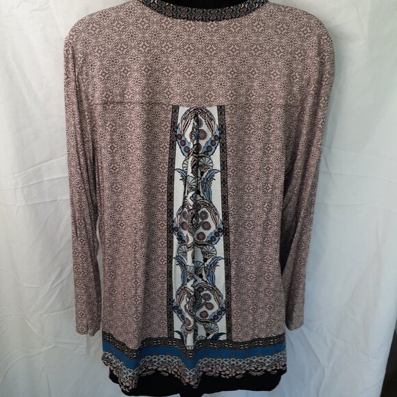 Daniel Rainn Medium Long Sleeve Boho Pattern Blouse Top DR2 - Picture 5 of 9